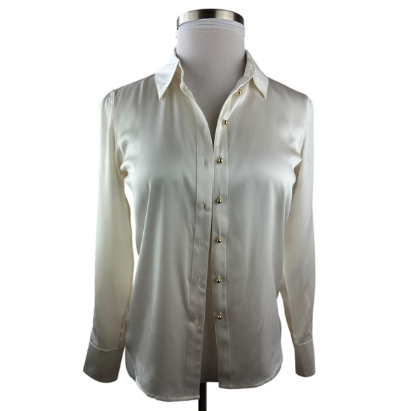 Ravella Luxury Silk Milano Button-Up Blouse LS Pearl White Gold Buttons Small 4 - Picture 2 of 16